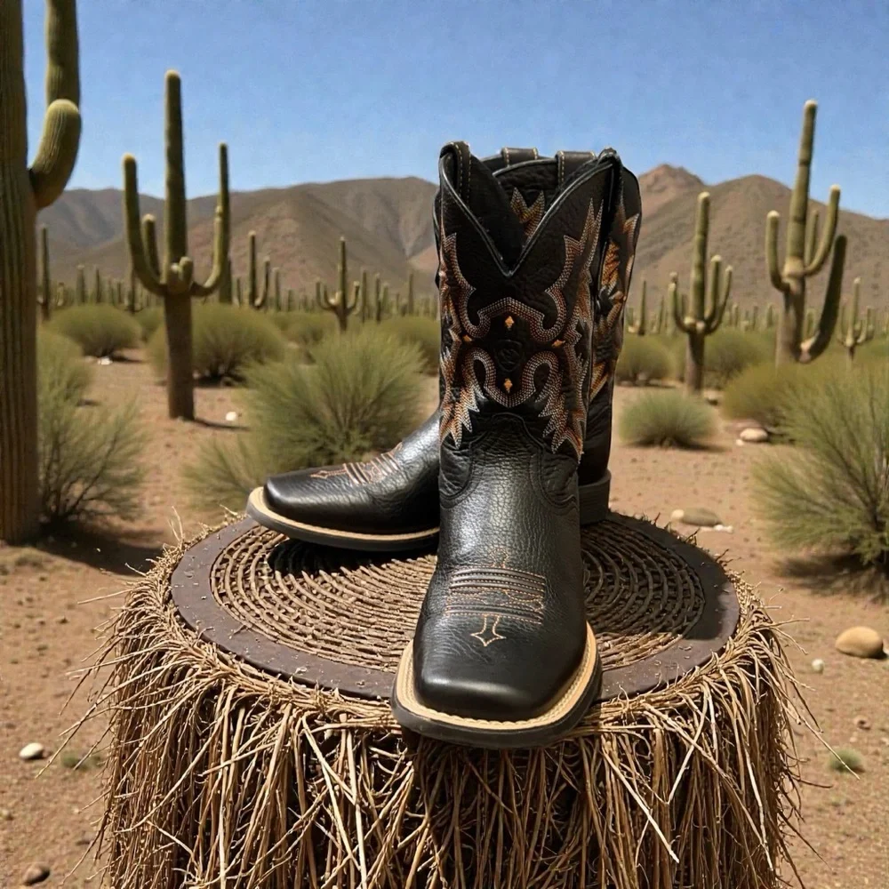 Ariat Boys Square Toe Tombstone Leather Western Cowboy Boots
